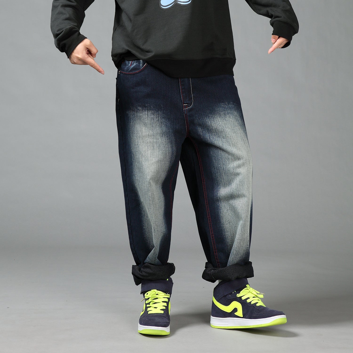 Men's Plus Size Loose Straight-Leg Jeans – Washed Hip-Hop Denim Trousers
