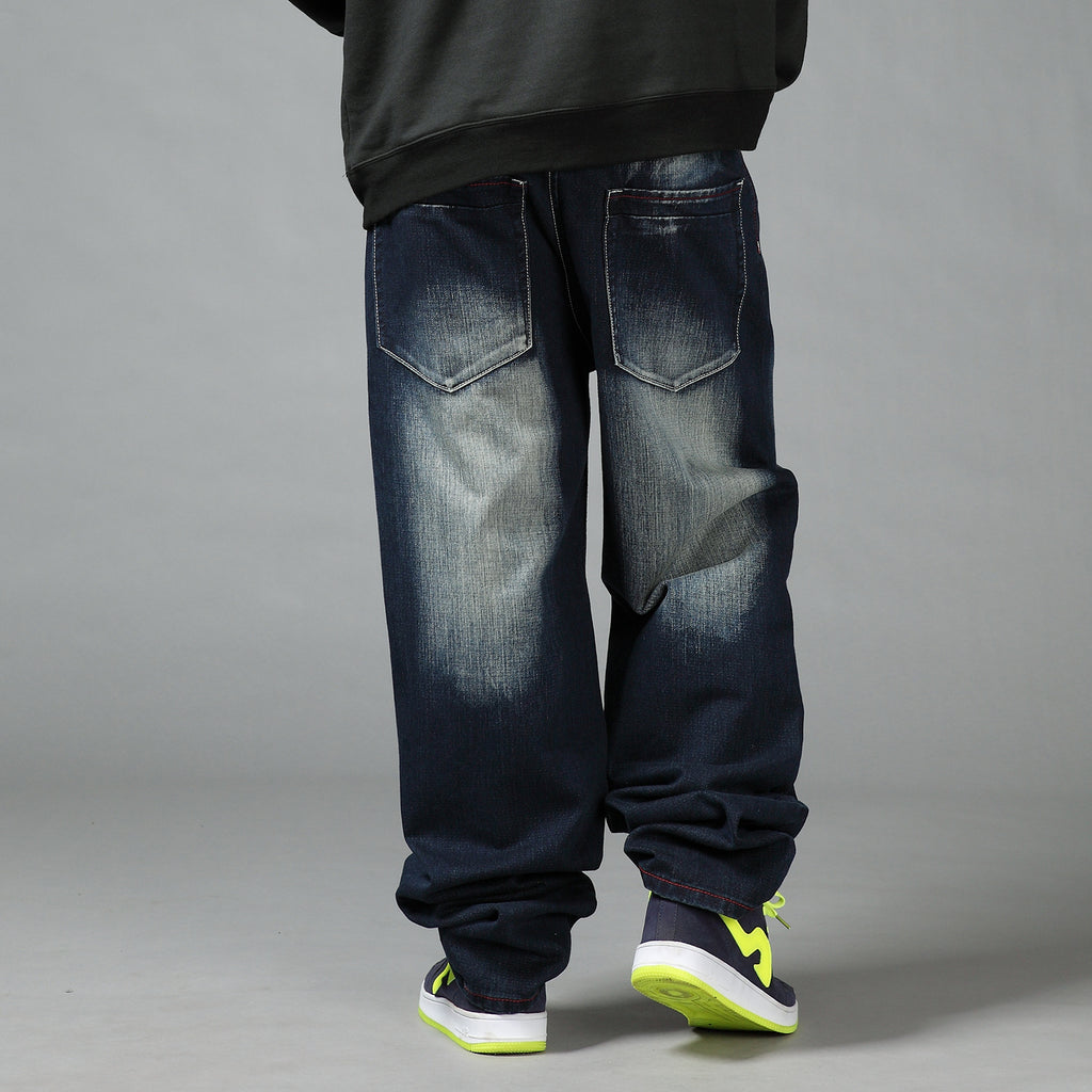 Men's Plus Size Loose Straight-Leg Jeans – Washed Hip-Hop Denim Trousers