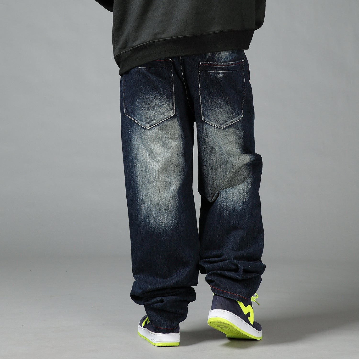 Men's Plus Size Loose Straight-Leg Jeans – Washed Hip-Hop Denim Trousers