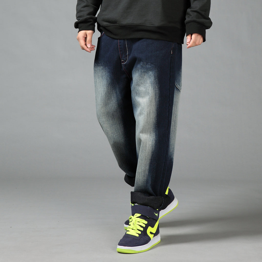 Men's Plus Size Loose Straight-Leg Jeans – Washed Hip-Hop Denim Trousers