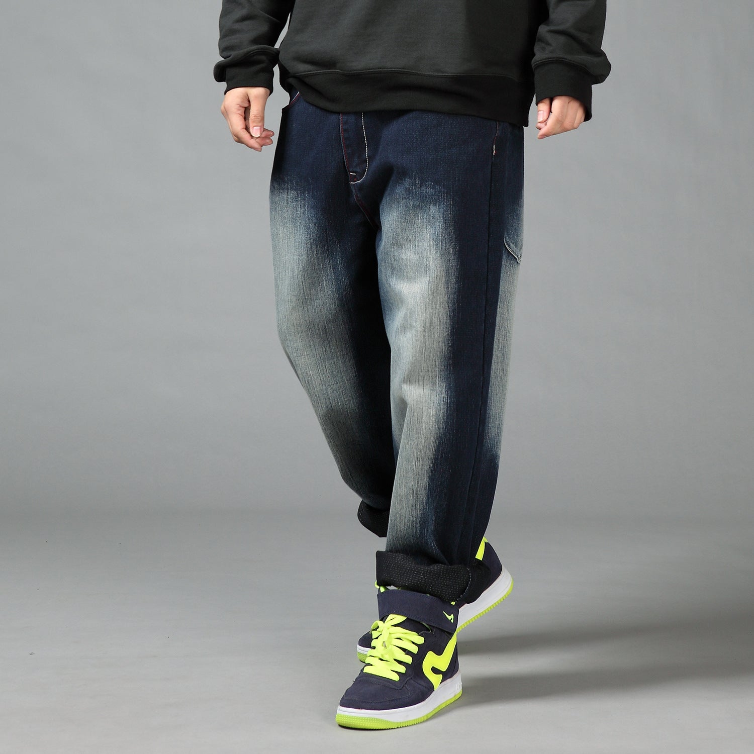 Men's Plus Size Loose Straight-Leg Jeans – Washed Hip-Hop Denim Trousers