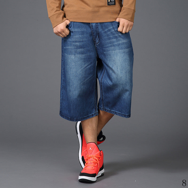 Men's Plus Size Hip-Hop Cropped Jeans – Loose Straight-Leg Summer Denim