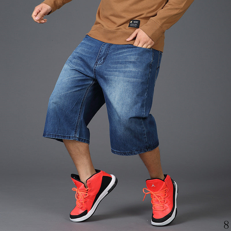 Men's Plus Size Hip-Hop Cropped Jeans – Loose Straight-Leg Summer Denim