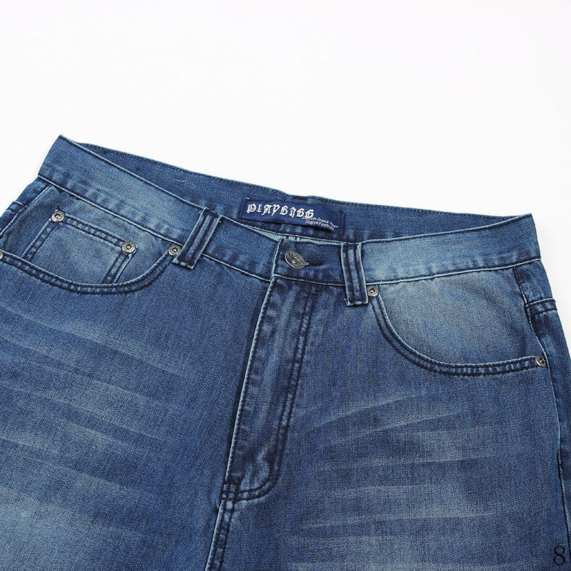 Men's Plus Size Hip-Hop Cropped Jeans – Loose Straight-Leg Summer Denim