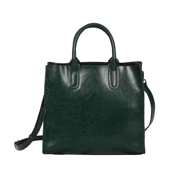 Split Leather Shoulder Bag for Women – Large Capacity Office Tote