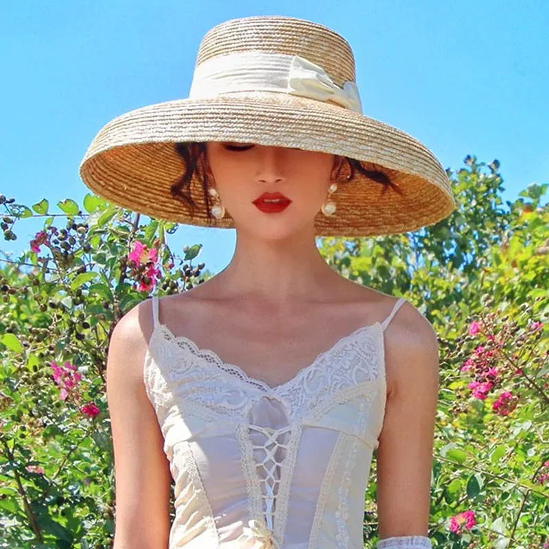 Designer Summer Hat 15cm Big Brim Straw Hat Women Sun Beach Hat Lampshade Hat Wedding Hat For Bridesmaid LADYLYS
