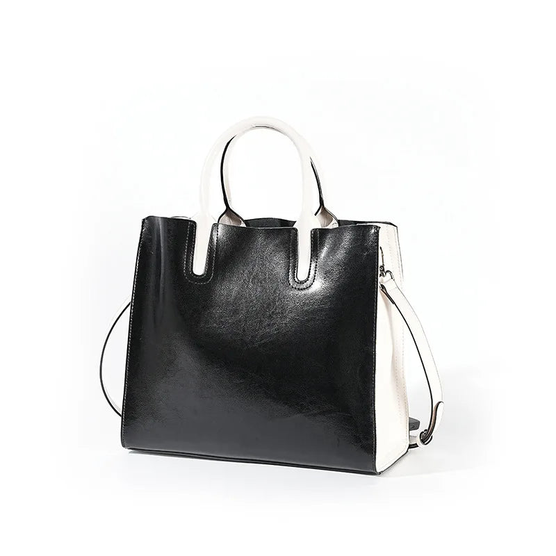 Split Leather Shoulder Bag for Women – Large Capacity Office Tote