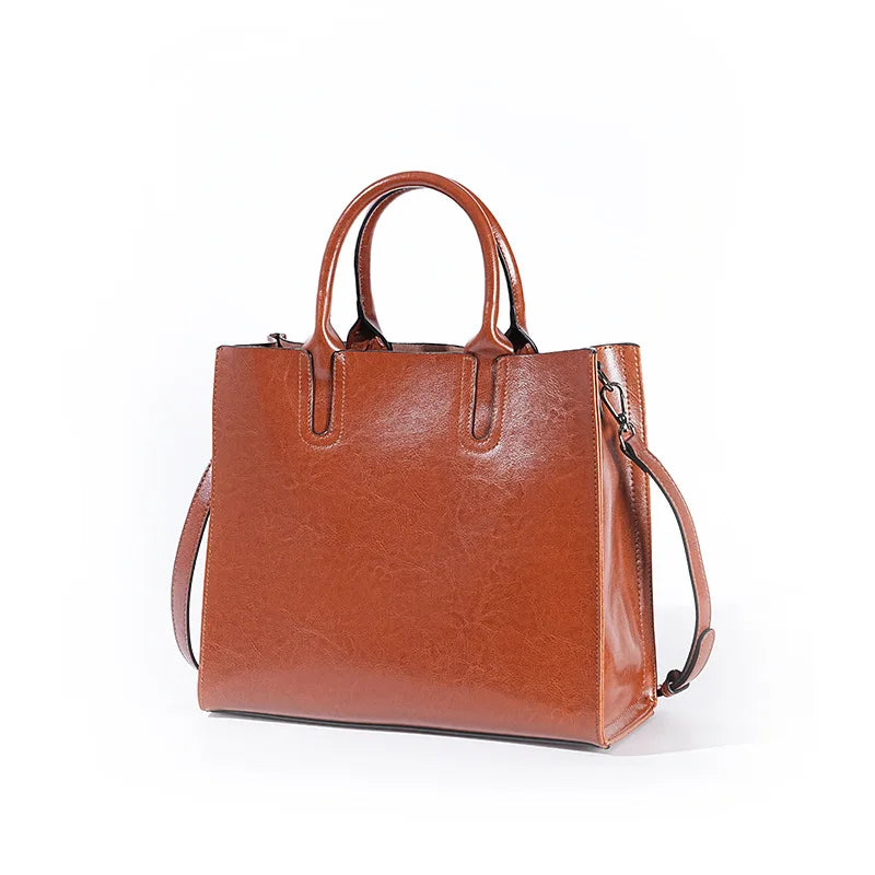 Split Leather Shoulder Bag for Women – Large Capacity Office Tote