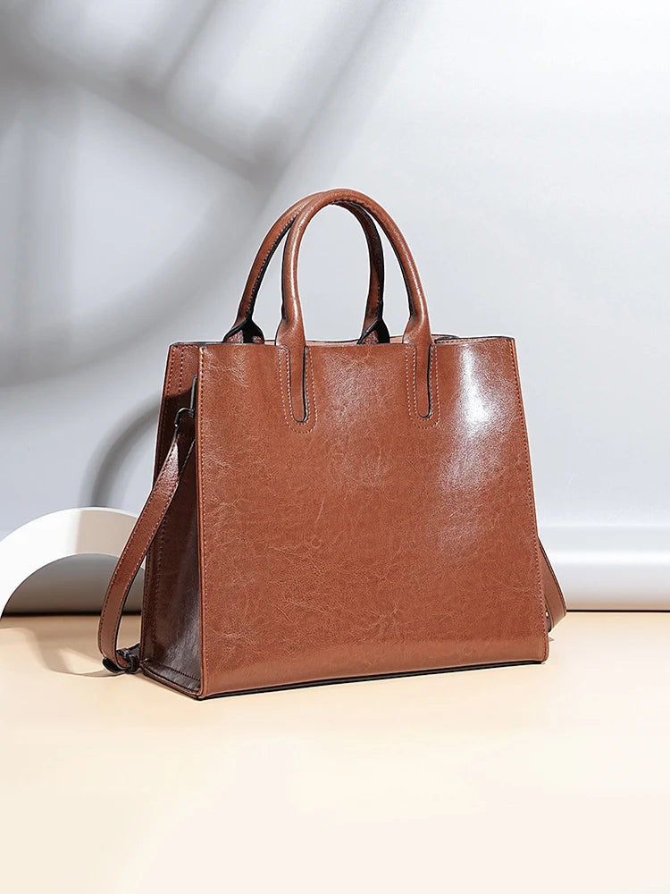 Split Leather Shoulder Bag for Women – Large Capacity Office Tote