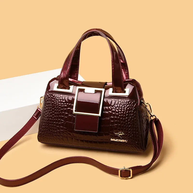 Women's Crocodile-Pattern Patent Shoulder Bag