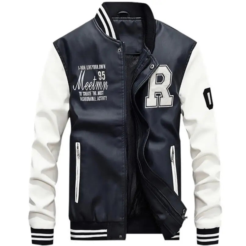 Men's Slim-Fit PU Leather Moto Jacket – Zip-Up, Wool-Lined, Multi-Color