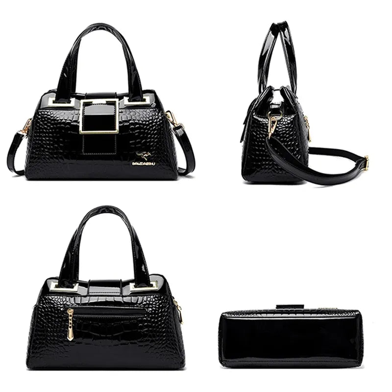 Women's Crocodile-Pattern Patent Shoulder Bag