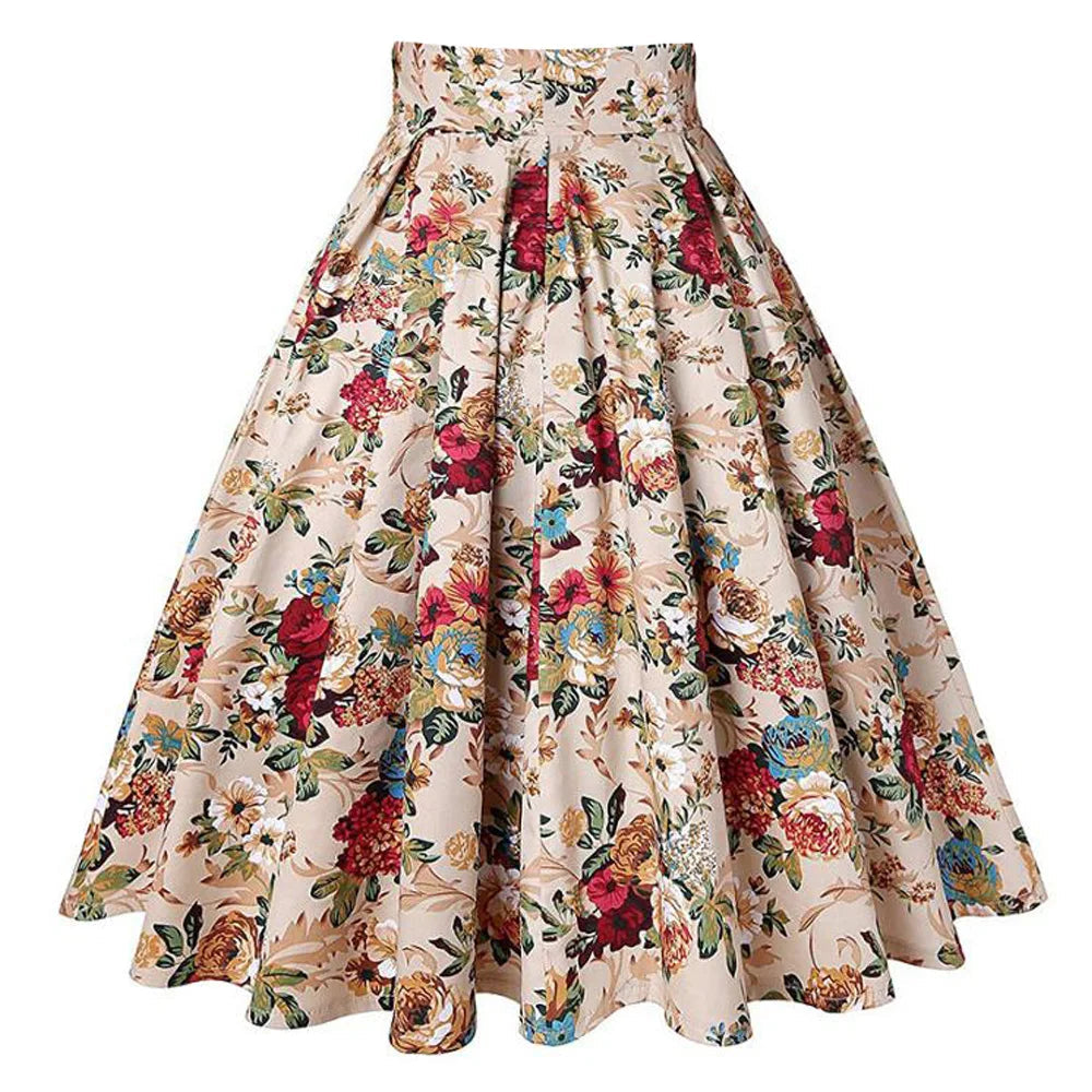 Summer French Style Women Short Vintage Pleated High Waist Floral Print Skirts LADYLYS