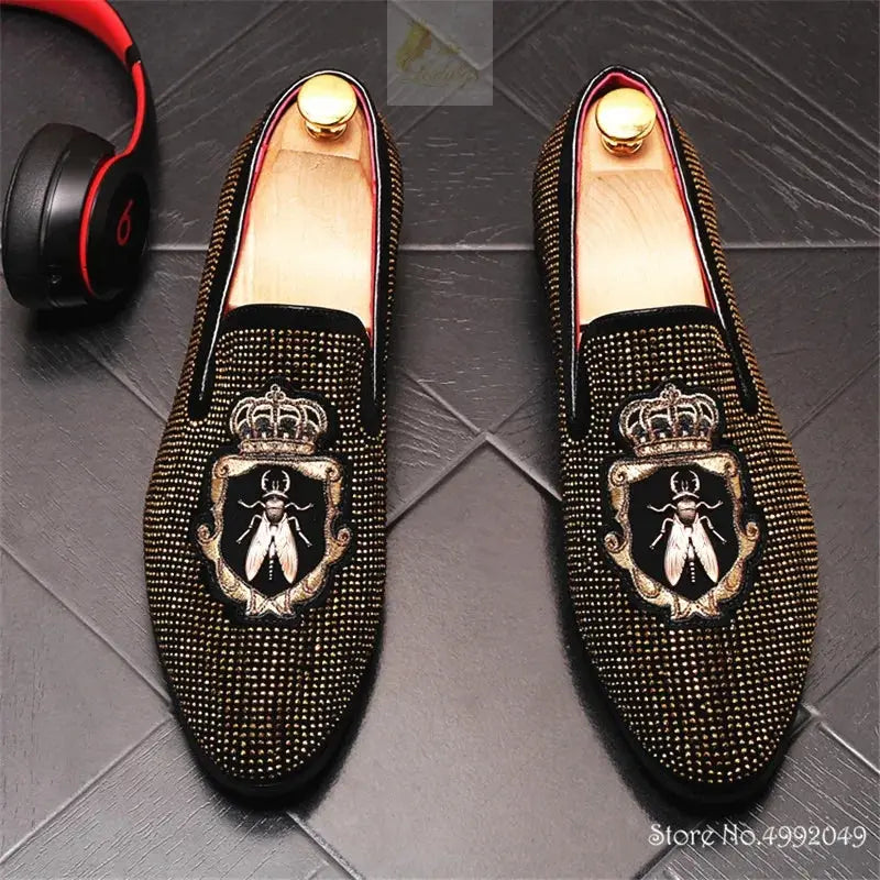 Embroidery Rhinestone Flats Shoes For Men LADYLYS