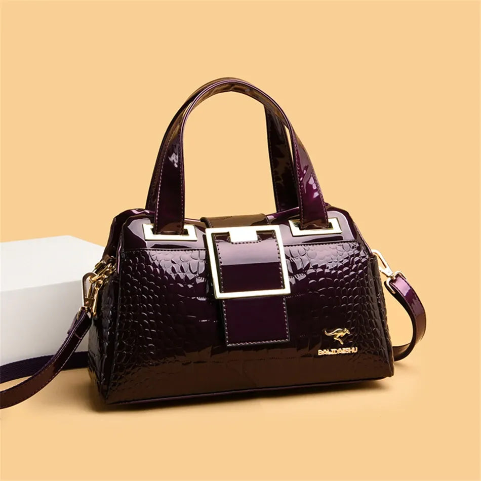 Women's Crocodile-Pattern Patent Shoulder Bag