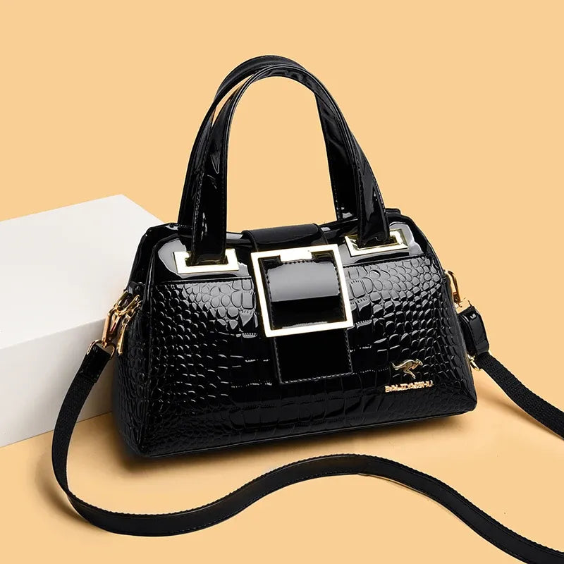 Women's Crocodile-Pattern Patent Shoulder Bag