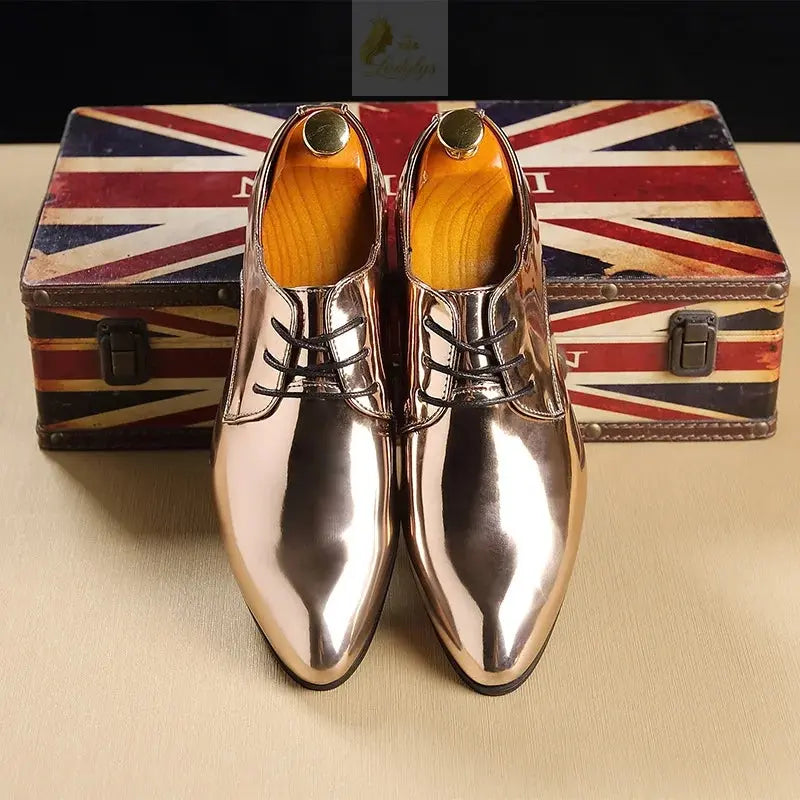 Patent Leather Shoes Gold Blue Red White Oxfords Shoes Big Size 37-48 LADYLYS