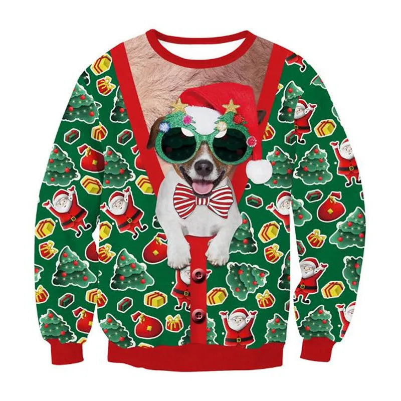 Pulls de Noël laids, pulls verts, sweat-shirt amusant imprimé en 3D Matutina-Chic
