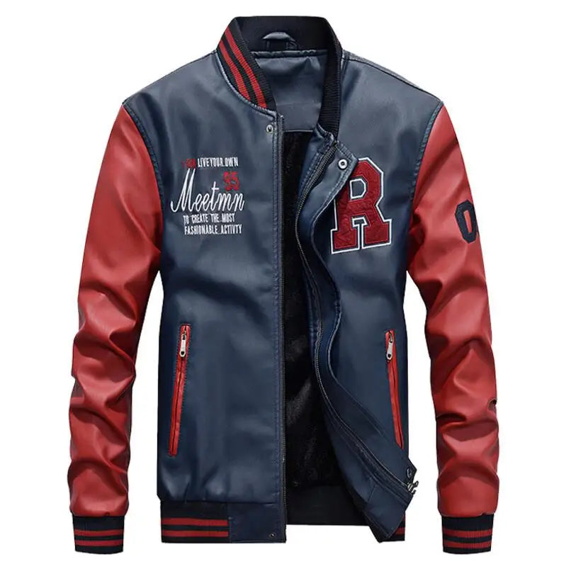 Men's Slim-Fit PU Leather Moto Jacket – Zip-Up, Wool-Lined, Multi-Color
