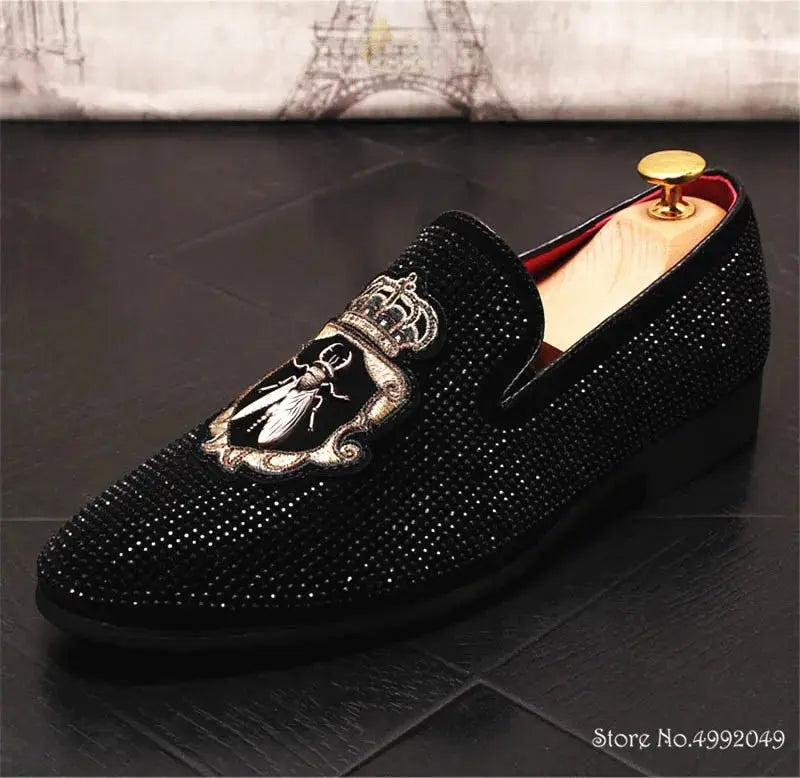 Embroidery Rhinestone Flats Shoes For Men LADYLYS