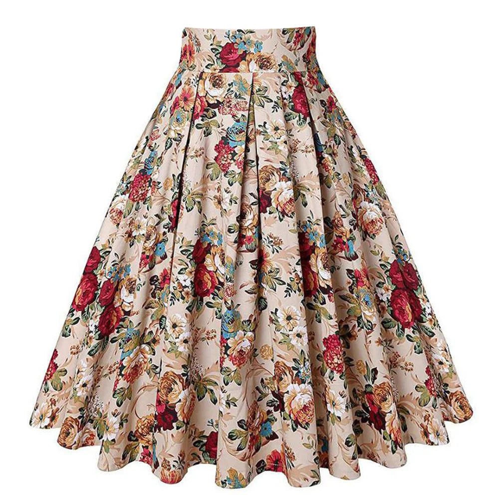 Summer French Style Women Short Vintage Pleated High Waist Floral Print Skirts LADYLYS