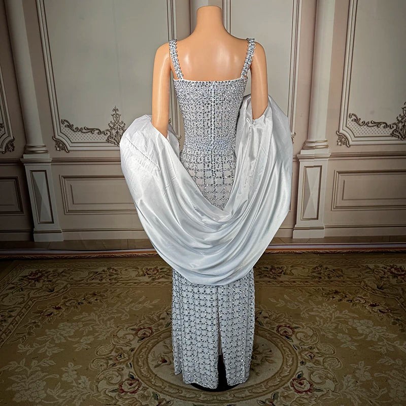 NOVANCE Crystal Embellished Halter Evening Dress