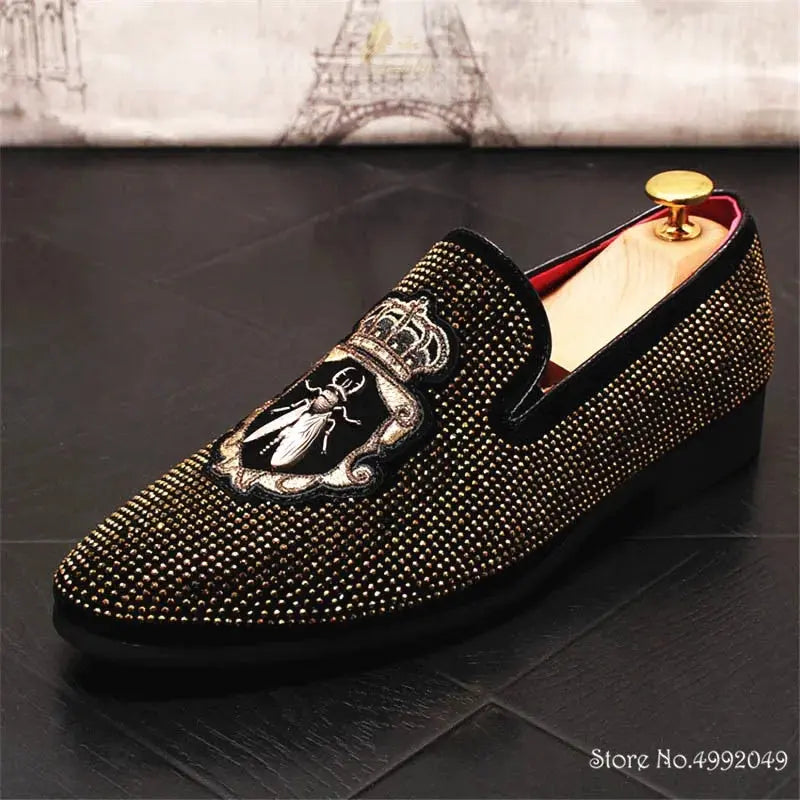 Embroidery Rhinestone Flats Shoes For Men LADYLYS