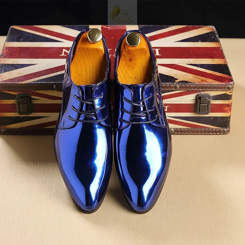 Patent Leather Shoes Gold Blue Red White Oxfords Shoes Big Size 37-48 LADYLYS