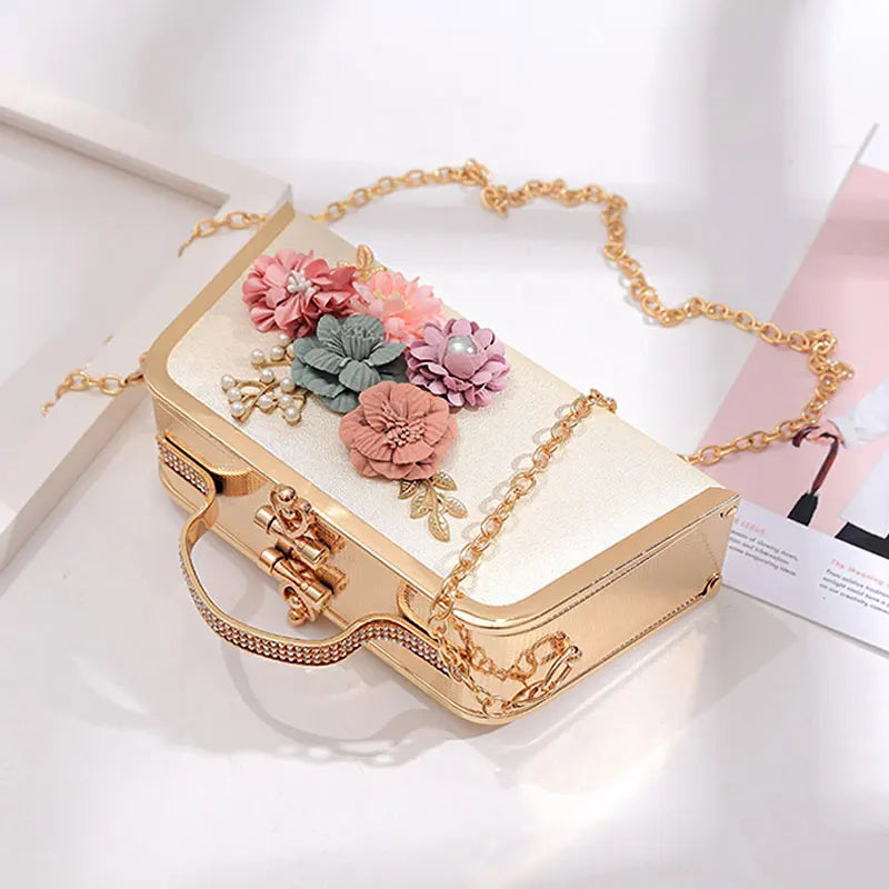 Women's Pearl Flower Minaudiere Clutch Bag