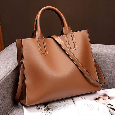 Women's Black Genuine Leather Zip-Up Tote Bag