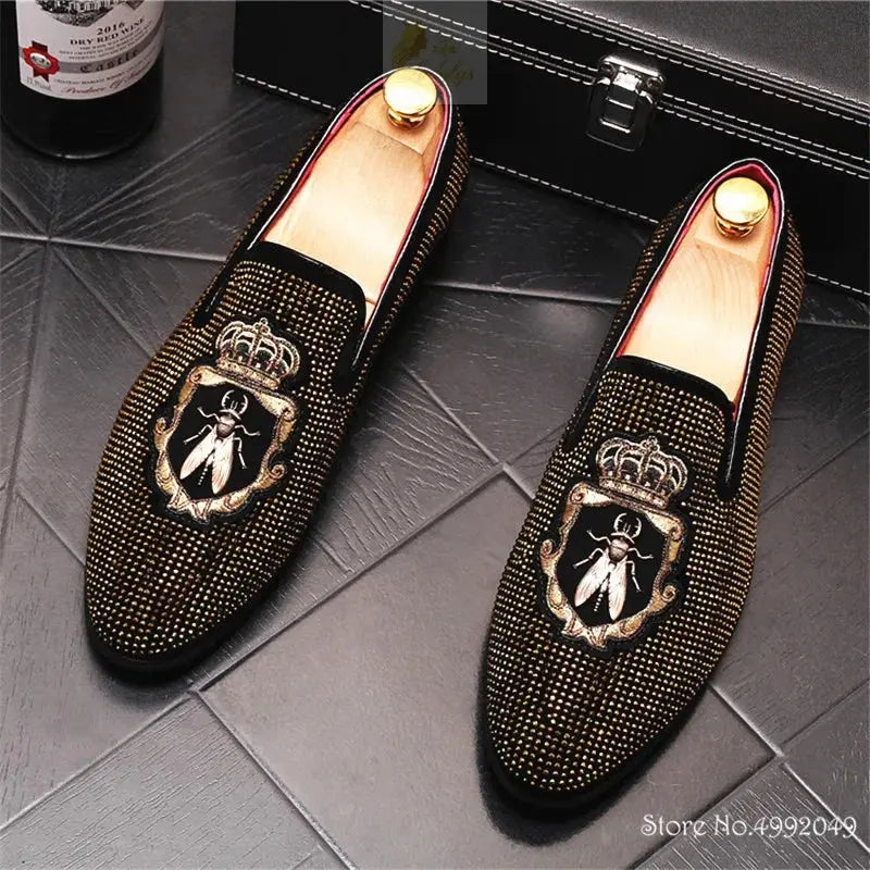 Embroidery Rhinestone Flats Shoes For Men LADYLYS