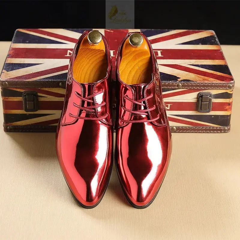 Patent Leather Shoes Gold Blue Red White Oxfords Shoes Big Size 37-48 LADYLYS