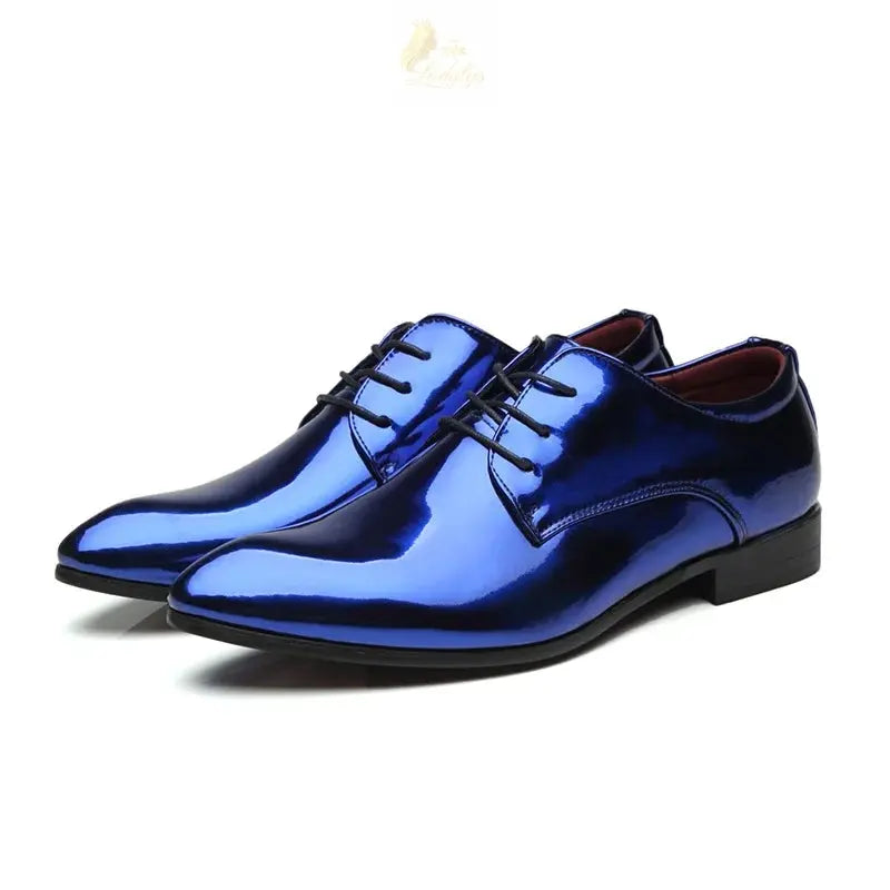 Patent Leather Shoes Gold Blue Red White Oxfords Shoes Big Size 37-48 LADYLYS