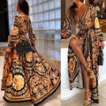Boho V-Neck Printed Sundress Long Maxi Dress for Summer Long Sleeve Vintage LADYLYS