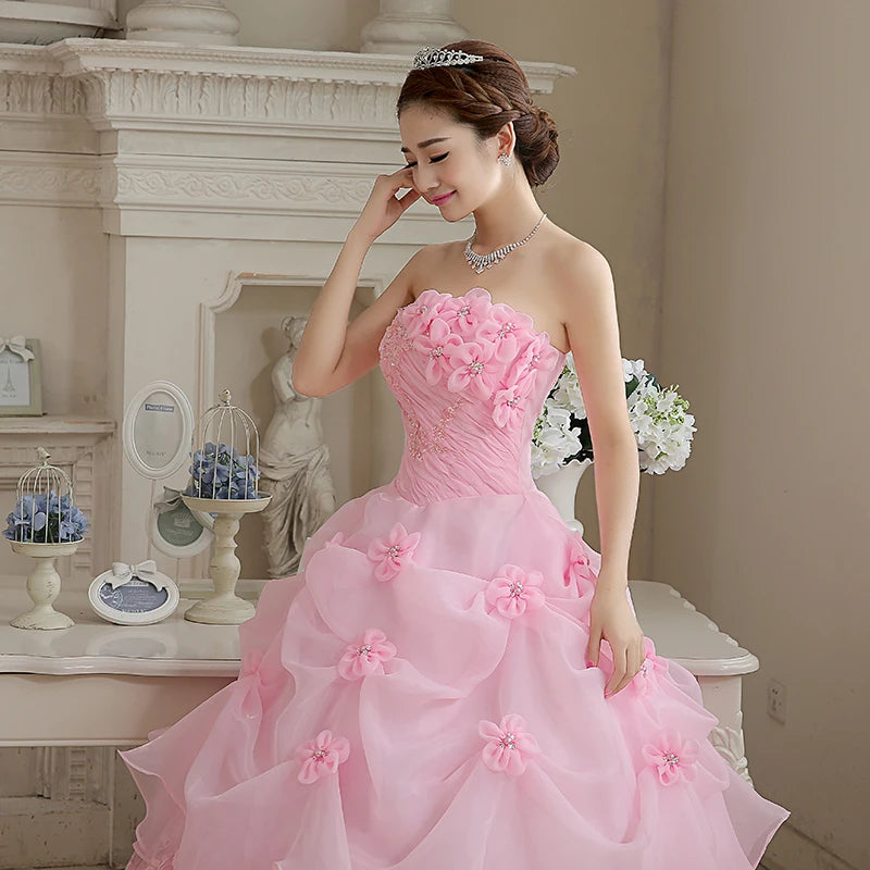 Ball Gown Sweet Pink Vestidos De 15 Flowers Cheap Quinceanera Dresses LADYLYS