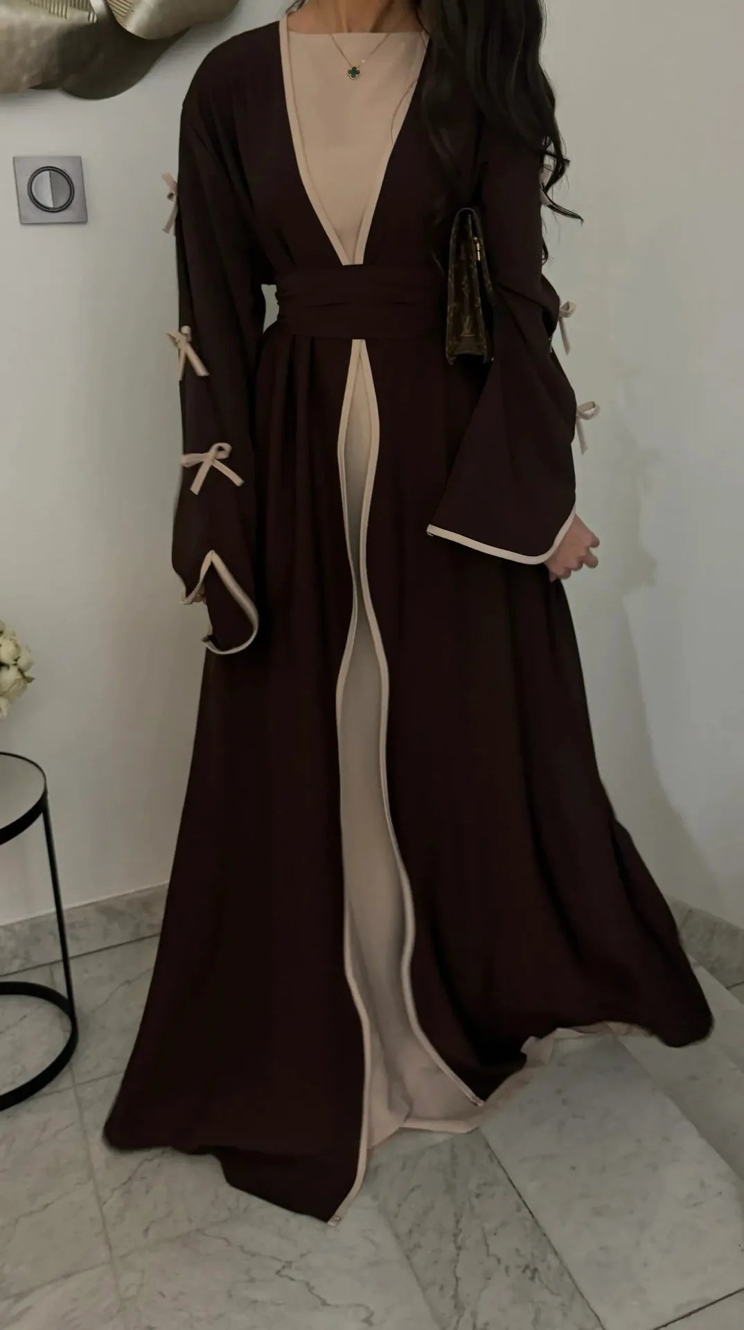 Women's Floral Embroidered Nida Abaya Dress