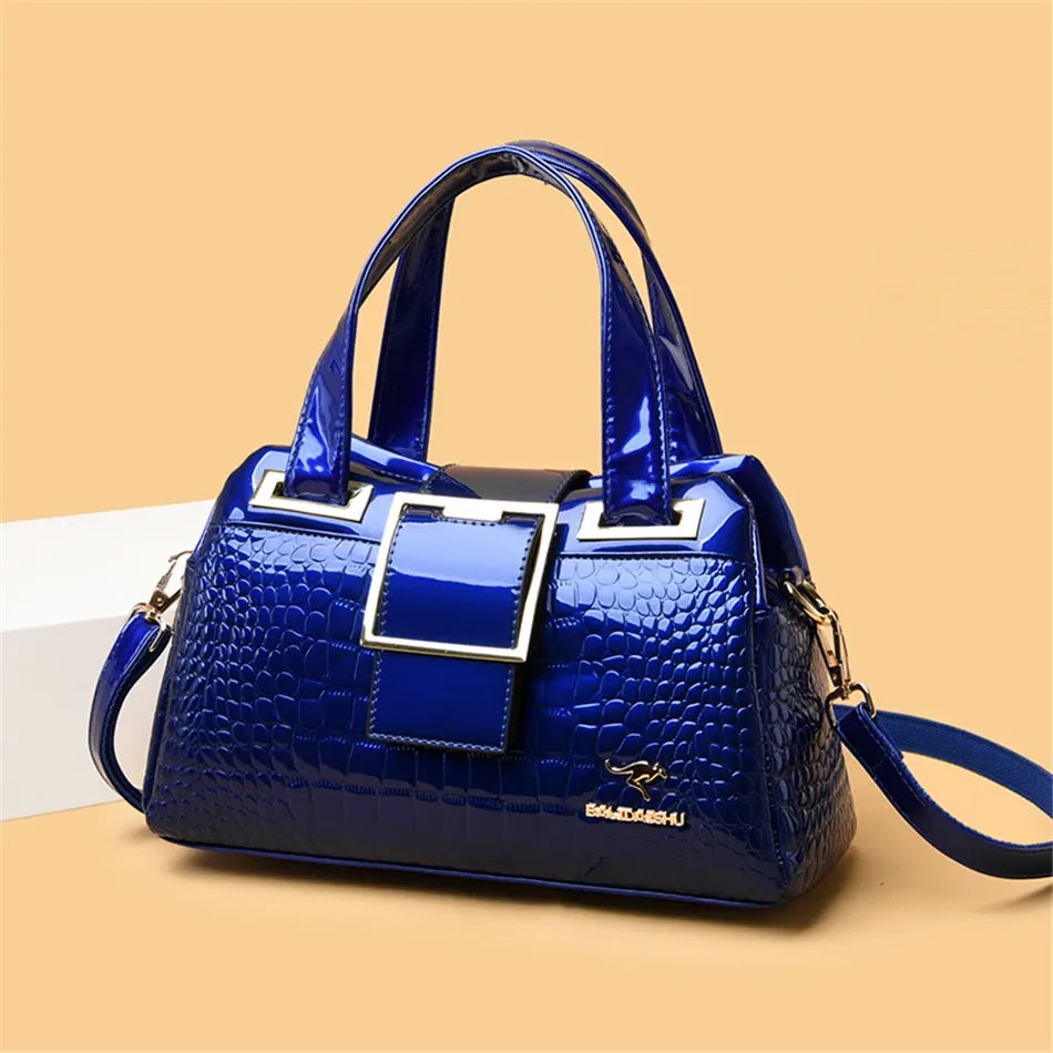Women's Crocodile-Pattern Patent Shoulder Bag