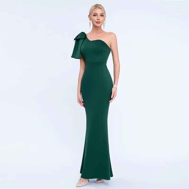 Women’s One-Shoulder Chiffon Floor-Length Evening Gown