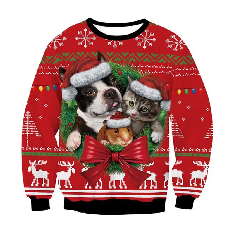 Pulls de Noël laids, pulls verts, sweat-shirt amusant imprimé en 3D Matutina-Chic
