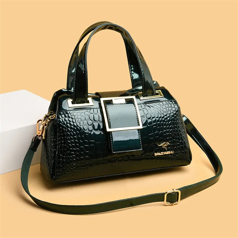 Women's Crocodile-Pattern Patent Shoulder Bag