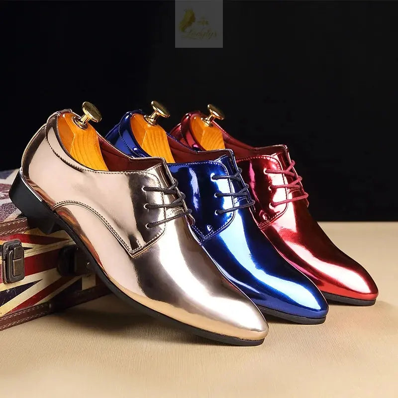 Patent Leather Shoes Gold Blue Red White Oxfords Shoes Big Size 37-48 LADYLYS