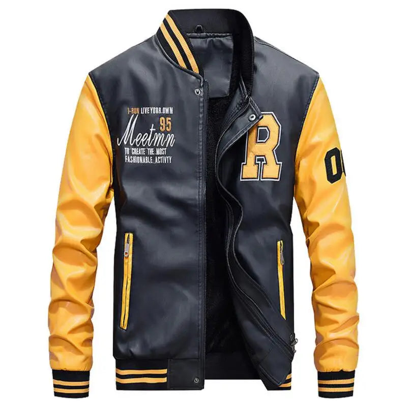 Men's Slim-Fit PU Leather Moto Jacket – Zip-Up, Wool-Lined, Multi-Color