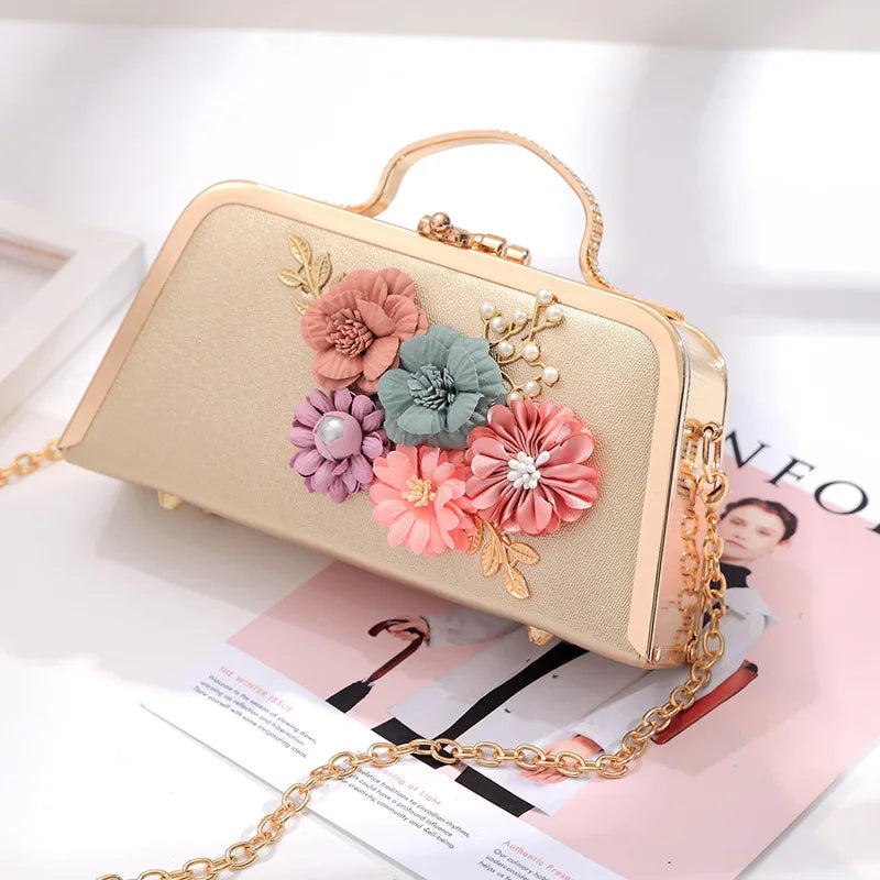 Women's Pearl Flower Minaudiere Clutch Bag