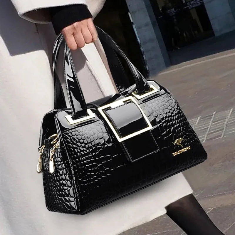Women's Crocodile-Pattern Patent Shoulder Bag