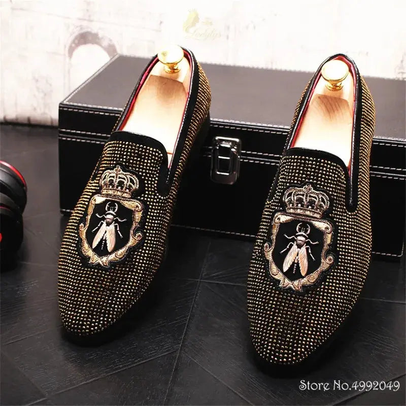 Embroidery Rhinestone Flats Shoes For Men LADYLYS