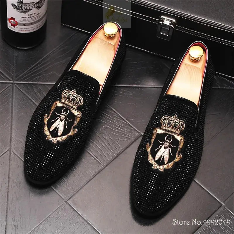 Embroidery Rhinestone Flats Shoes For Men LADYLYS