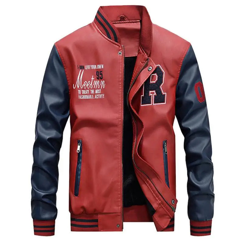 Men's Slim-Fit PU Leather Moto Jacket – Zip-Up, Wool-Lined, Multi-Color