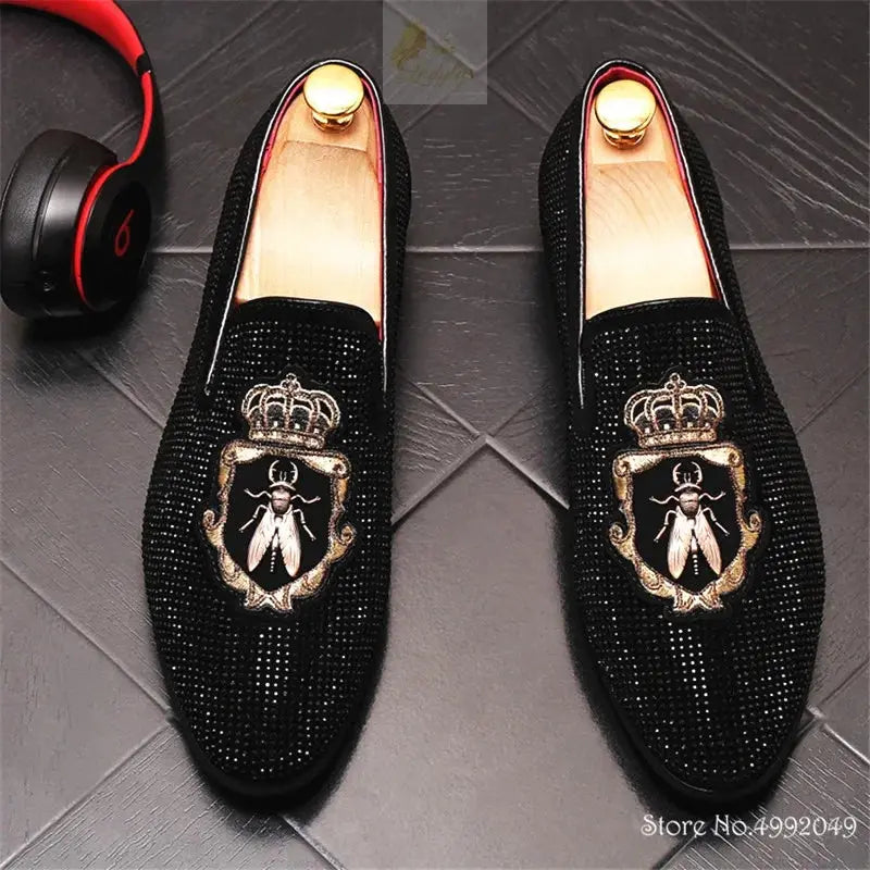 Embroidery Rhinestone Flats Shoes For Men LADYLYS