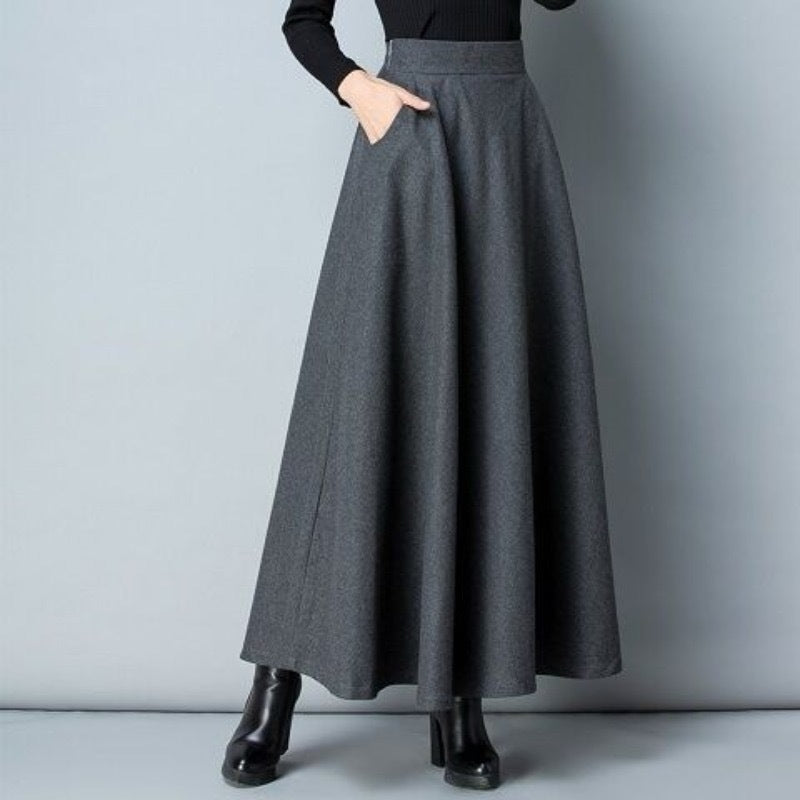 Women's Autumn and Winter Solid Color chubby girl Woolen Skirt LADYLYS