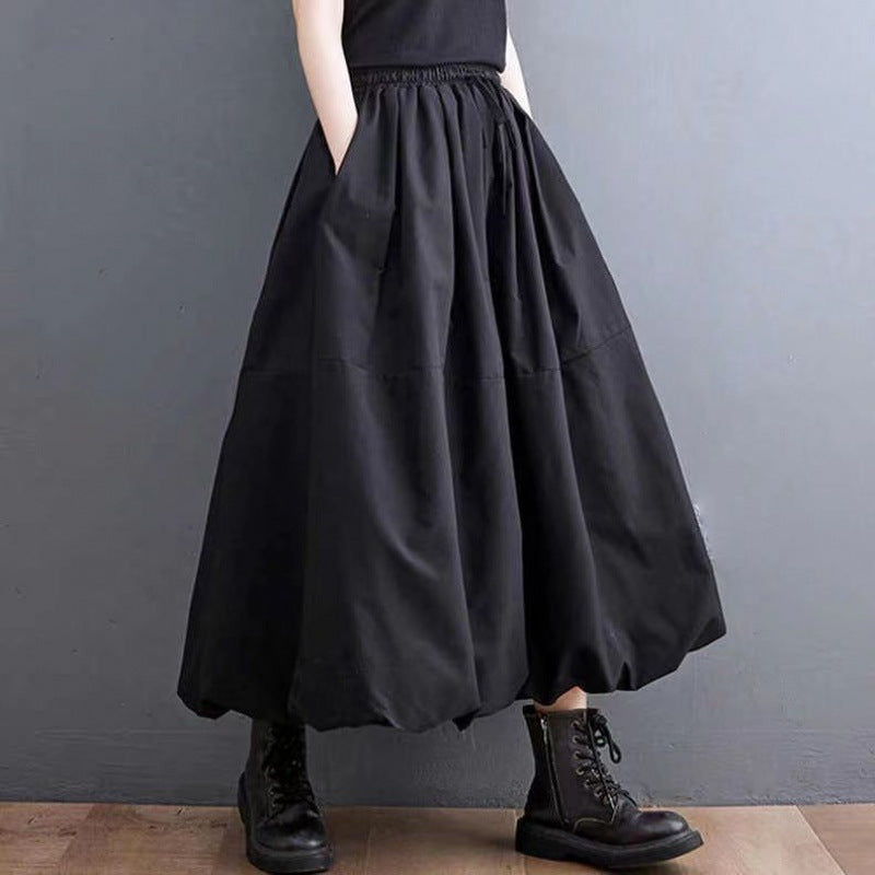 Women's Plus Size Solid Midi Skirt – Slim-Look Spliced A-Line Skirt